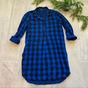 EUC Madewell Latitude Blue Plaid Cotton Tunic Shirt Dress
